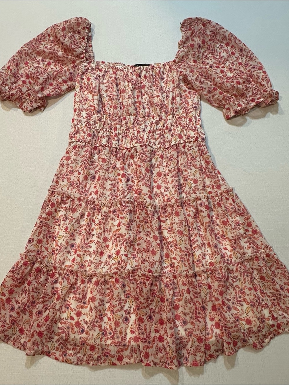 Trixxi Pink Floral Puff Sleeve Babydoll Mini Dress Small